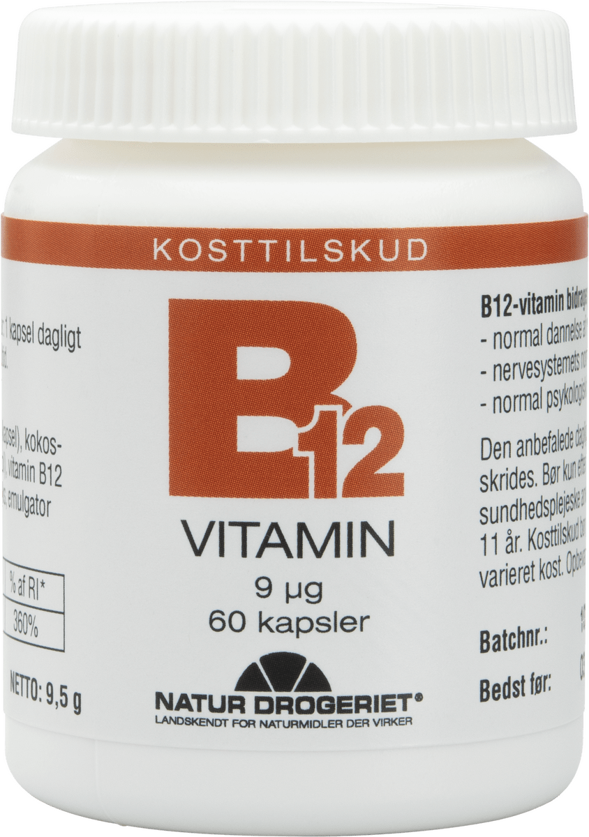 Køb Natur-Drogeriet B12 Vitamin 9 μg - 60 Kaps. Hos Med24.dk