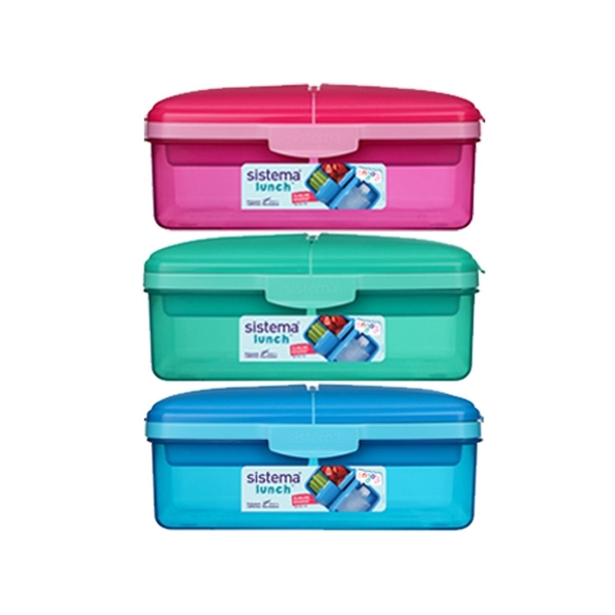 Sistema Lunch Collection Slimline Quaddie Lunch Box Food Storage Container,  50.7 Ounce/ 6.3 Cup, Assorted Colors