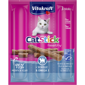 Vitakraft Cat Stick, rødspætte og omega-3 – 1 stk.